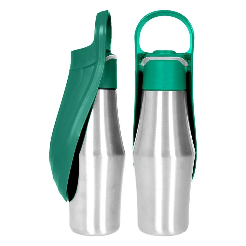 Dog Water Bottle 27Oz Stainless Steel Travel Water Dispenser Pet Supplies 2 in 1 Dog Water Bowl with Leaf Shape for Small Medium